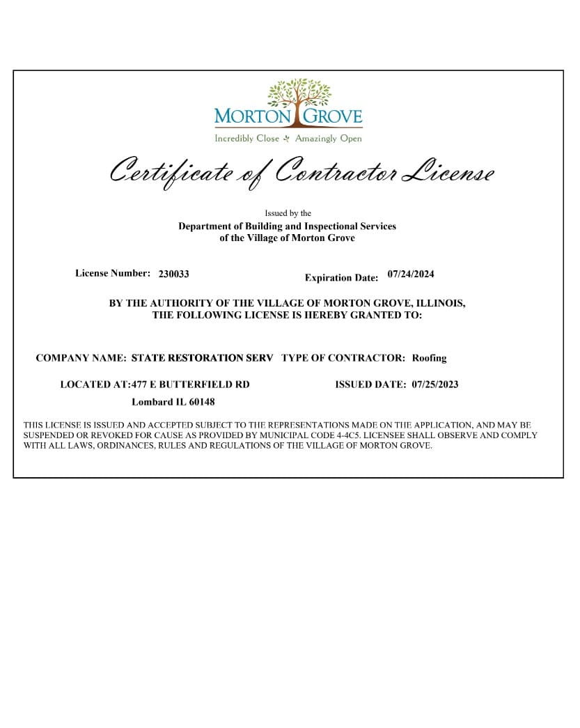 General Contractors License Village of Morton Grove - State Restoration Services